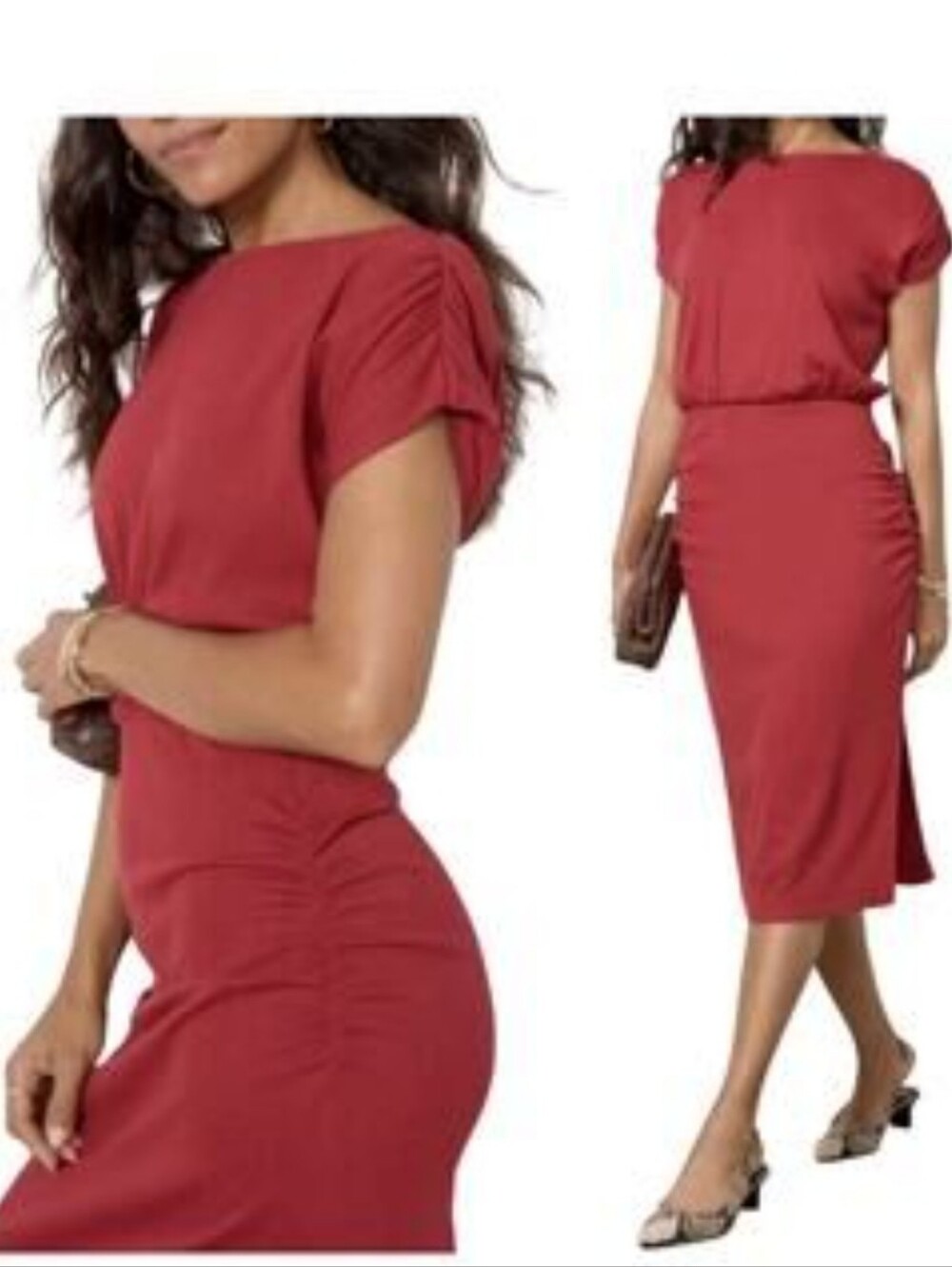 Michael Stars Evereve Hannah Carmine Red Ruched Midi Dress Size M